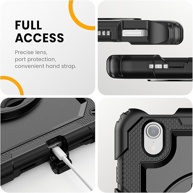 Timecity Case for iPad mini 7 (A17 Pro) 8.3 inch 2024, for iPad mini 6, Protective Case with Screen Protector, Pencil Holder, Rotating Stand & Handle Strap for iPad mini 7th/6th Generation - Black