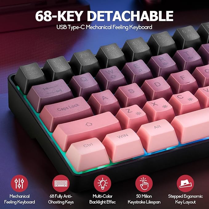 Guiheng Wired 60% Gaming Keyboard and Mouse Combo, Ultra-Compact 61 Keys RGB Backlit Mini Keyboard, Lightweight 3200 DPI Optical, Wired Gaming Set for Windows,PC, MAC PS5 Xbox Gamer(BlackBerry Pink)