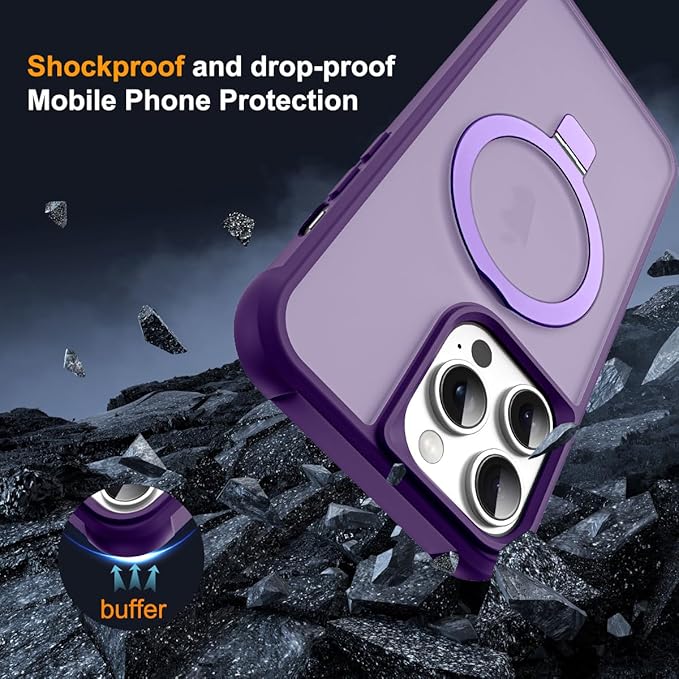 SKYLMW Compatible with iPhone 11 Pro Max Case with Invisible Magnetic O-Ring Stand Military-Grade Translucent Case for iPhone 11 ProMax 6.5" [Compatible with Mag-Safe][Great Grip Feeling], Purple