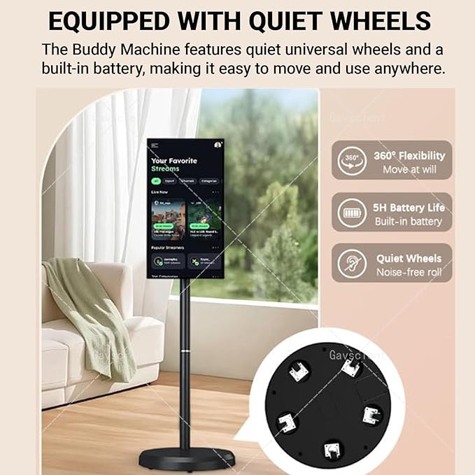 Smart Screen Portable TV On Wheels, 4K Touch Screen Monitor with Android 12 OS, Full Swivel Rotation, Wireless Mirroring, Dual Speakers & FHD IPS Large Display for Versatile Use 24-8/128