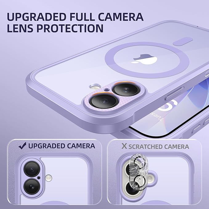 BERFY for iPhone 17 Case, Compatible with MagSafe, Built-in Glass Screen Protector, Camera Protection, Shockproof Full Body Phone case 6.3", Clear Purple