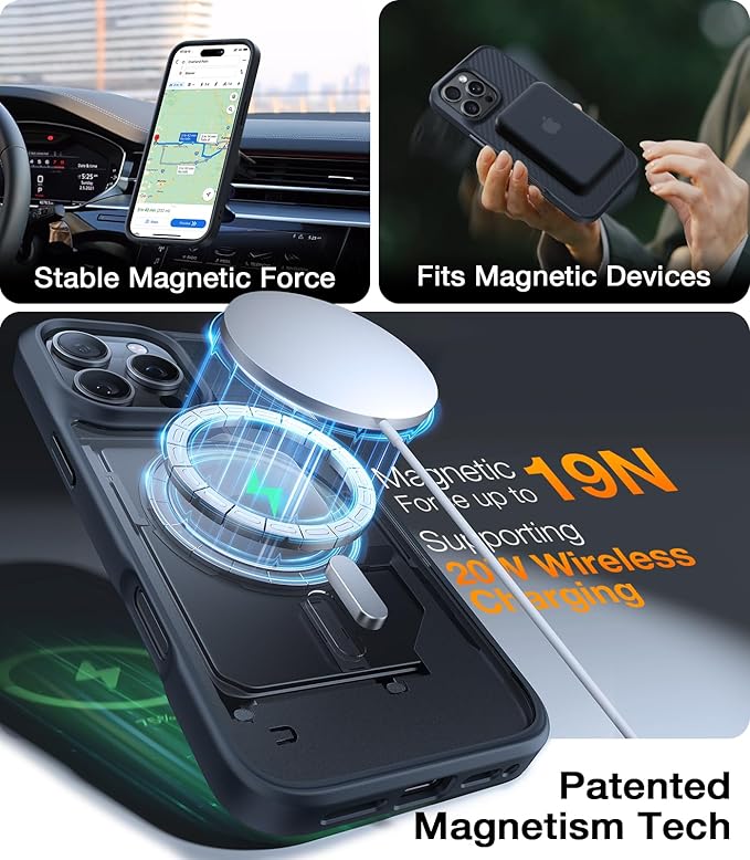 TORRAS Upgraded for iPhone 16 Pro Case Aramid Fiber Back/Black Edge | Compatible with MagSafe, Military Grade Drop Protection, Stronger Magnetic, Shockproof Airbag, Color Button, Slim Anti-Scratch | Upgraded, Stronger Magnetic, Shockproof, Slim