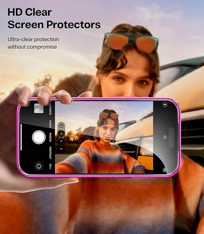 Meifigno Designed for iPhone 17 Case, [Glitter Card & Wrist Strap] [Compatible with MagSafe] [1HD+1X Privacy Screen Protectors] Surround Raised Lens Protection for iPhone 17 Case 6.3 Inch, Hot Pink