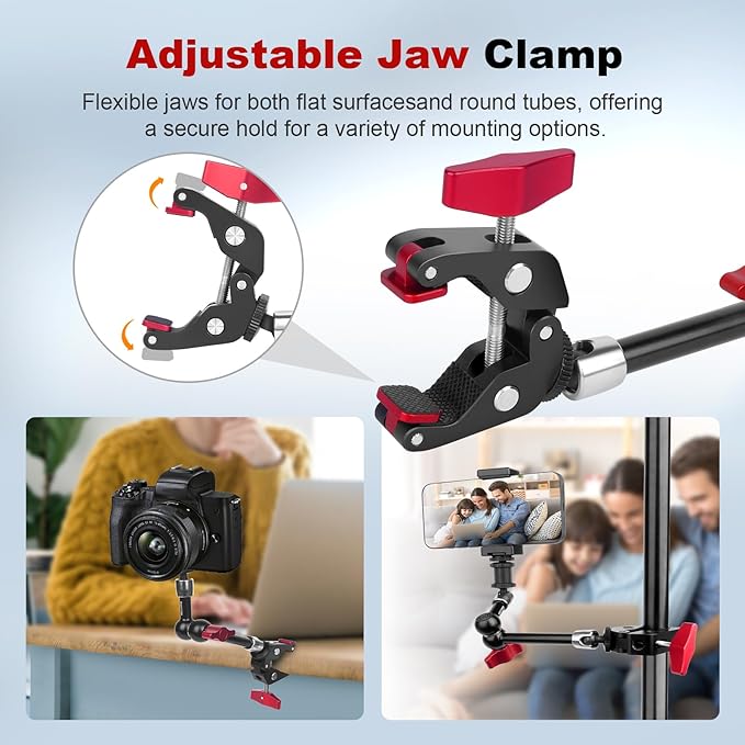 9" Articulating Magic Arm with Super Clamp, Magic Arm Camera Mount with Crab Clamp, Desk & Tube Camera Arm Friction Arm for DSLR Action Camera Monitor Video Light, Max. Load 5.5lbs (SY008)