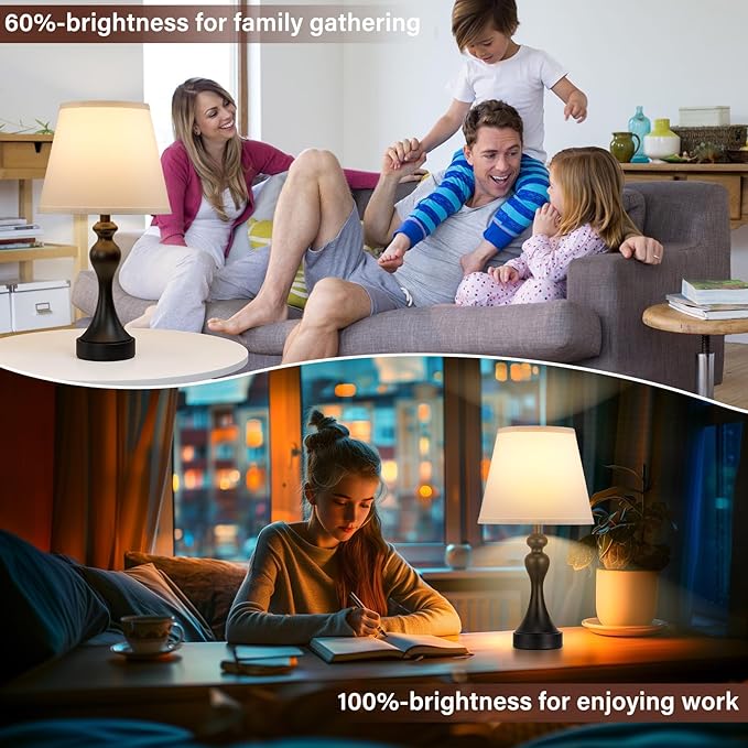 Seealle Touch Lamps for Nightstand - Bedside Lamps Set of 2, 3 Way Dimmable, USB C+A for Bedroom & End Tables (White&Black)