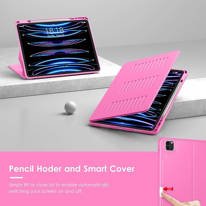 VIKESI Case for iPad Pro 12.9 6th / 5th / 4th / 3rd Generation Case 2022/2021/2020/2018,Multiple Angles Magnetic Stand Cover,Shockproof Soft Back,Pencil Holder,and Auto Sleep/Wake,Rose
