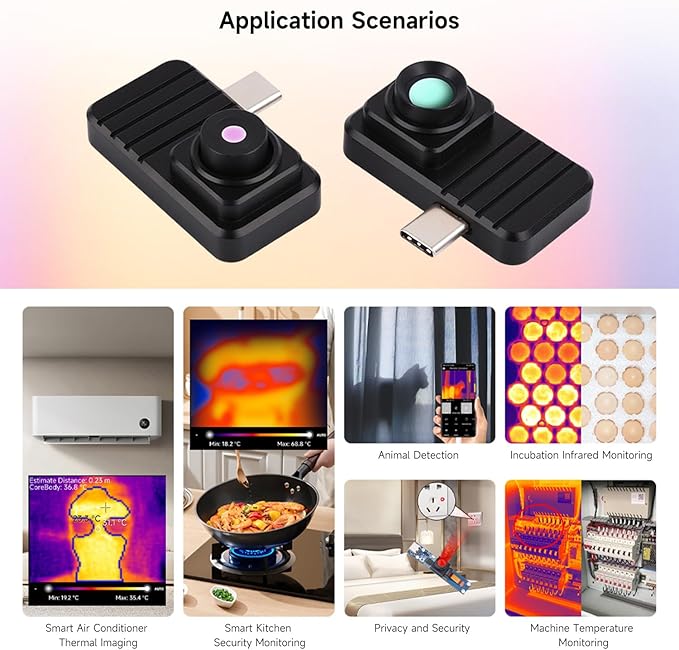 Waveshare Smartphone Infrared Thermal Imaging Camera, Type-C Port, Plug-and-Play, 160×120 Pixels, 88° Field of View, with Aluminum Alloy Case