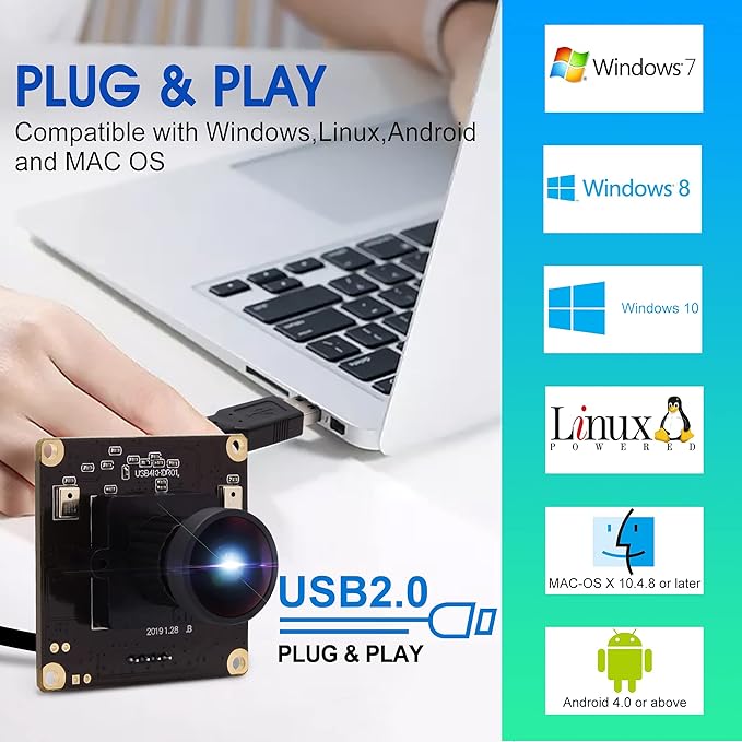 4K USB Camera Ultra HD 2160P Webcam with IMX317 Sensor, 170 Degree Fisheye Lens, Dual Microphone, Plug and Play for Windows/Mac/Linux/Raspberry Pi