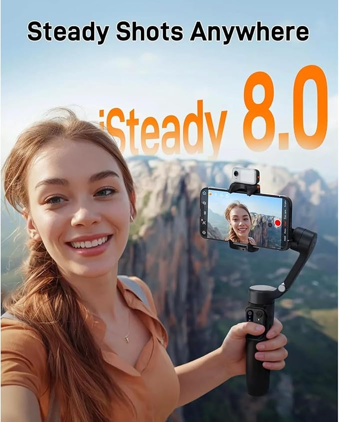 Hohem iSteady V3 Gimbal Stabilizer, Magnetic AI Tracking, Removable Remote, 3-Axis Smartphone Gimbal with Built-in Telescopic Rod and Tripod, Perfect for Content Creators (White)