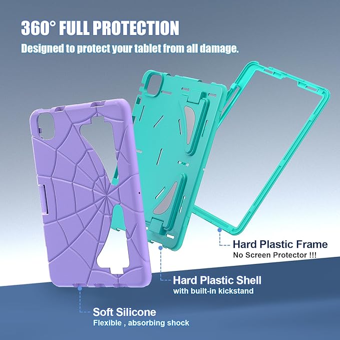 AKABEILA Compatible with Apple iPad Pro 11 inch(2018)/Apple Air 4 10.9(2020)/Air 5 10.9(2022)/Air 6 M2 (2024)/Air 7 M3 (2025) Tablet Case，Cover with Kickstand for Kids Children Boys Purple Mint Green