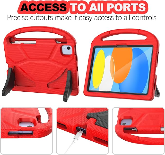 YIHE Kids Case for iPad A16 11th Generation (11" 2025) & 10th Gen (10.9" 2022) | Shockproof Tablet Cover with Built-in Screen Protector & Pencil Holder for iPad 10.9/11 Inch, Red Black