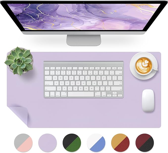 Bloss Purple Leather Desk Mat for Desktop,Desk Protector Pad Mats,Large Gaming Mouse Pad,Dual-Side Office Desks Mats for Keyboard and Mouse, Writing Pad for Office/Home.23.6"x 13.8"