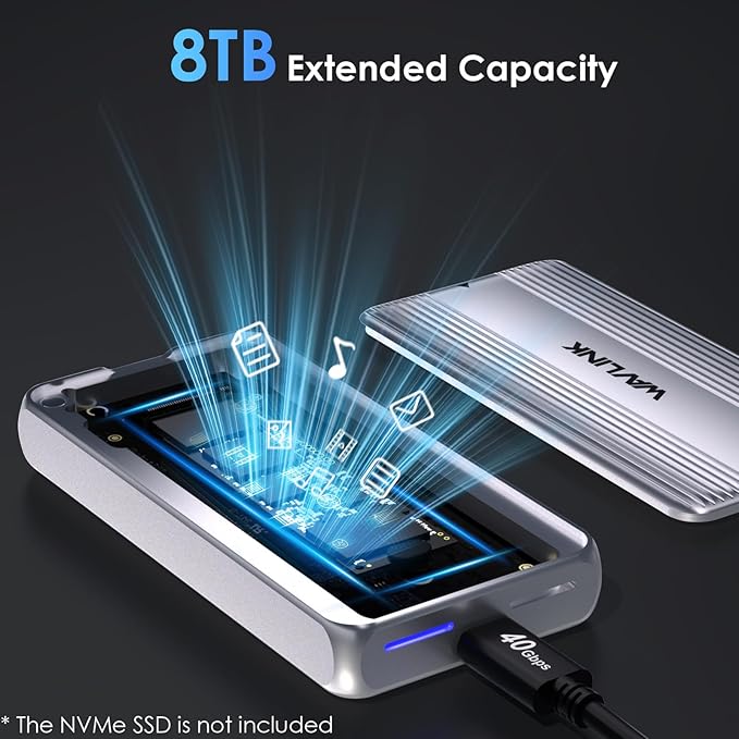 WAVLINK 40Gbps M.2 NVMe Enclosure Compatible with MacBook/Mac mini M4/M3/M2/M1, SSD Enclosure for TBT4/TBT3/USB4/USB3.2 and More, Supports 2230/2242/2260/2280 B+M/M-Key PCIe SSD, Built-in Fan Cooling