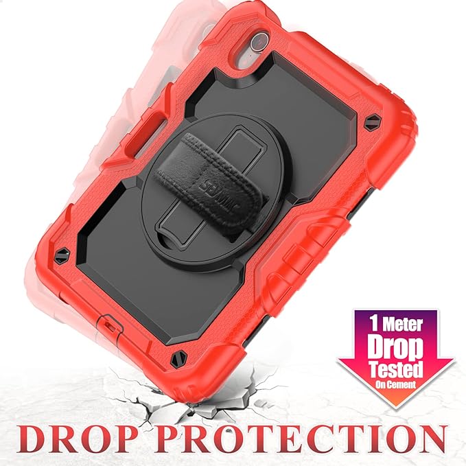 SEYMAC stock Case for iPad mini 7 (A17 Pro) 2024/ Mini 6 8.3'' with Screen Protector Pencil Holder [360 Rotating Hand Strap] &Stand, Drop-Proof Case for iPad mini 7th/6th Generation 8.3", Black+Red
