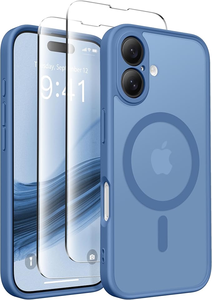 CAPRARO Magnetic Compatible with iPhone 16 Case, Upgraded [Full Camera Protection] [Compatible with MagSafe] Protective Translucent Matte Women Girl Phone Case Cover, Lake Blue