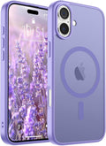 SUPFINE Magnetic for iPhone 16 Case (Compatible with MagSafe) (Military Grade Drop Protection) Slim Translucent Matte Shockproof with Anti-Fingerprint Phone Case,Purple