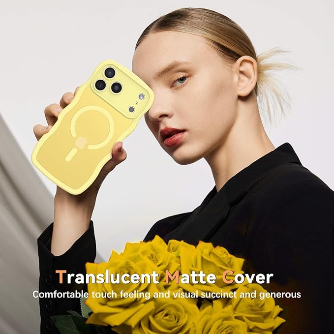 BENTOBEN Magnetic for iPhone 17 Pro Case, Cute Wavy Full Camera Protection [Compatible with MagSafe] Matte Anti-Slip Bumper Women Girls Boys Protective Cover for 17 Pro 6.3", Yellow