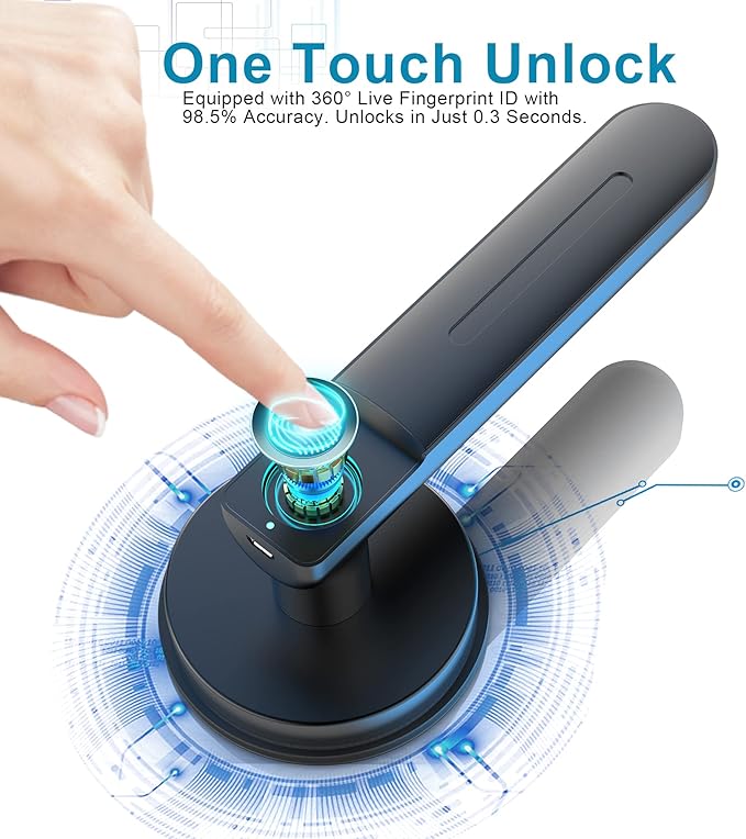 Foxgard Biometric Door Lock with Smart APP Fingerprint Knob Remote Control with APP Smart Door Knob for Home/Bedroom/Office/Apartment/Airbnb Black