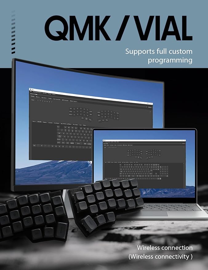 YIVU 40% Corne Wireless Split Keyboard, QMK/VIALProgrammable, Columnar-Staggered Ergonomic Layout, Hot Swappable Standard Profile MX Linear Switches, PBT Keycaps