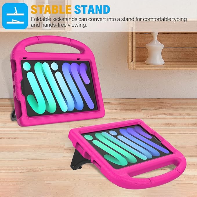 SUPLIK Kids Case for iPad mini 7 (A17 Pro) 2024 & iPad mini 6 (A15) 2021, 8.3-inch iPad mini 6th/7th Generation Case with Screen Protector, Durable Shockproof Kids Cover with Handle Stand, Pink