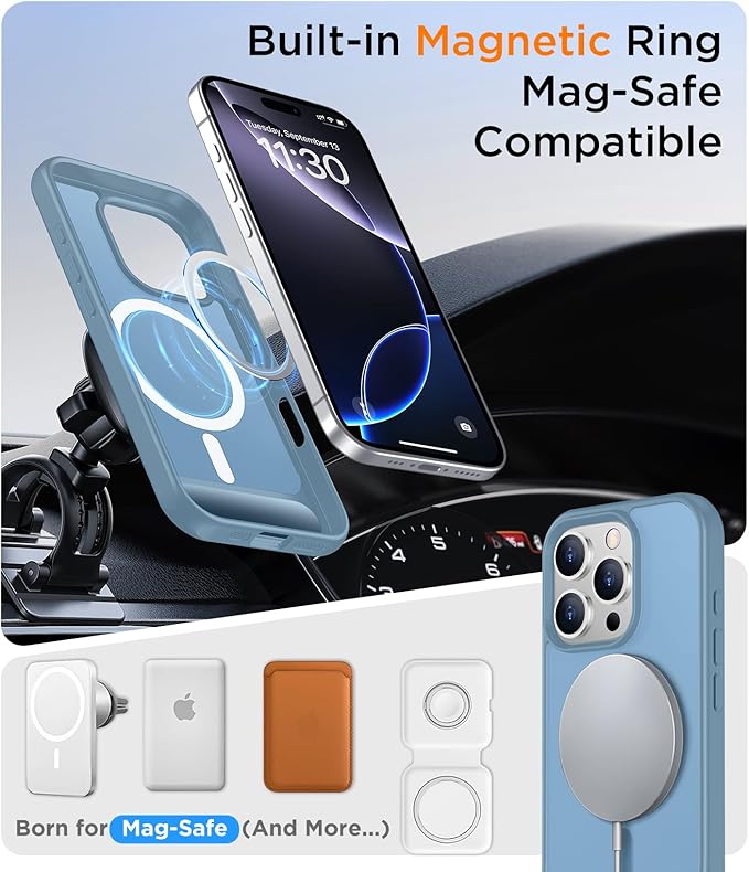 Magnetic Compatible with iPhone 16 Pro Max Case, [Built-in Invisible Kickstand][Compatible with MagSafe][Military Grade Shockproof] Slim Translucent Matte Phone Case for iPhone 16 Pro Max 6.9"