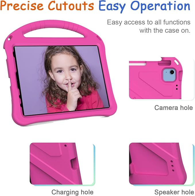 Kids Case for iPad A16 11th/10th Generation 2022/2025 11-Inch iPad Cover with Pencil Holder, Techcircle Lightweight Shockproof EVA Foam Rugged Handle Stand Anti-Slip Grip Protective Case, Rose