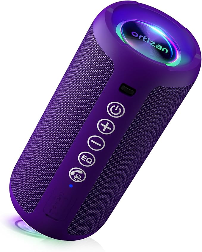 Ortizan Portable Bluetooth Speaker: IPX7 Waterproof, 24W Loud Sound, Deep Bass, Bluetooth 5.3, LED Lights, Wireless Stereo Pairing, 30H Playtime, for Home/Outdoor/Party/Beach, Birthday Gift, Purple