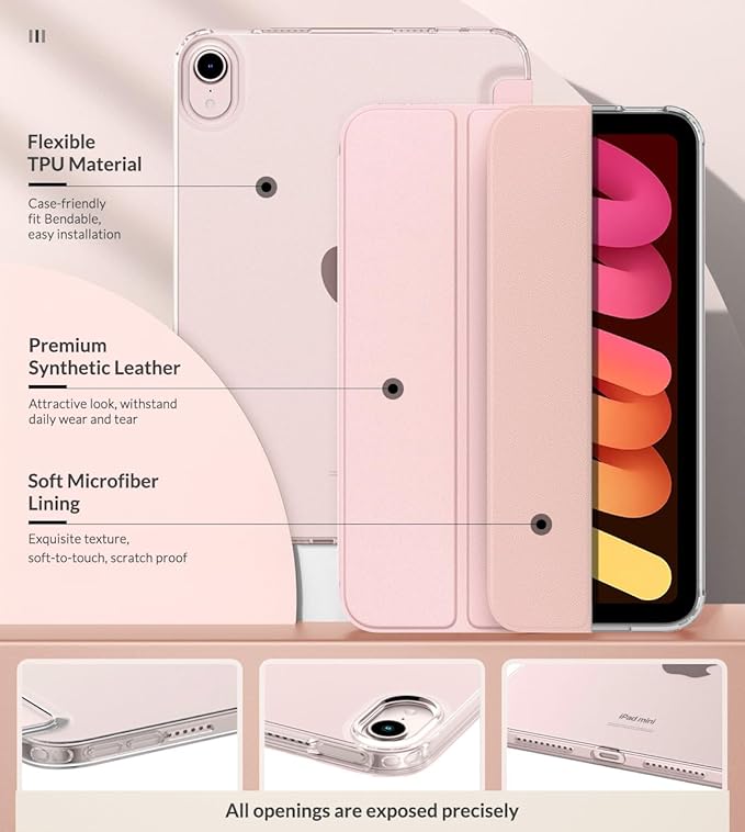 MoKo Case Fit New iPad mini 7 (A17 Pro) 2024, iPad mini 6th Generation Case 2021 (8.3-inch), iPad mini 6 Case, Soft TPU Translucent Frosted Back Cover Case for iPad mini 7th, Light Pink