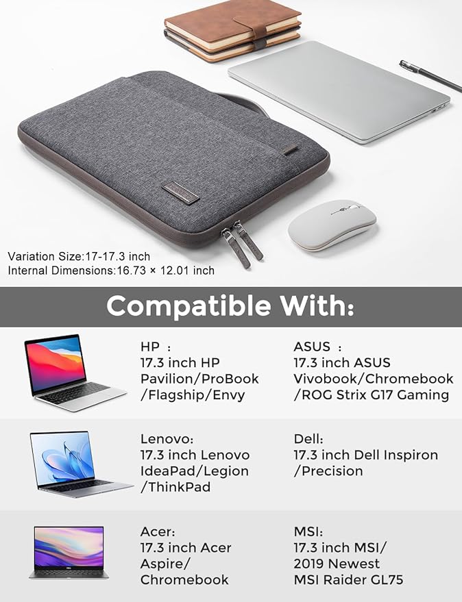 DOMISO 17.3 inch Laptop Case Sleeve Protective Cover Compatible with 17.3 inch HP Pavilion Envy 17/Lenovo IdeaPad/Acer/ASUS/Dell/Alienware/LG Gram,Water Resistant Computer Bag with Handle,Dark Grey