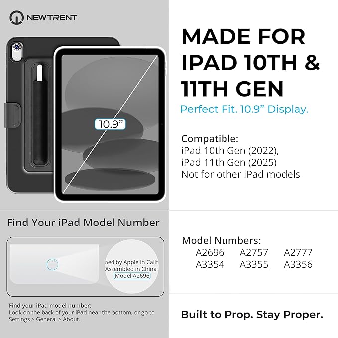Proper iPad Case 10th & 11th Generation (A16) with Dual Pencil Holder - Secure Pouch + Magnetic Side - 10.9 Inch Folio Cover, Multi-Angle Portrait Stand & Fridge Mount