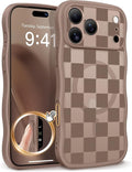 GVIEWIN for iPhone 17 Pro Max Case Compatible with MagSafe [Curly Wave Edge][Full Camera Protection] Floral Translucent Shockproof Magnetic Women Phone Case for 17 Pro Max, Grids/Brown