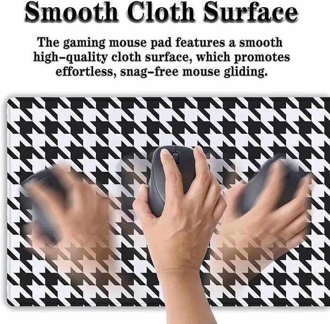 Gaming Mousepad Black and White Desk Mat for Desk Big Mouse Pads Keyboard Pad Home Office Decor Waterproof Non-Slip Rubber Base 35.4" X 15.7" for Game Office, Houndstooth Pattern