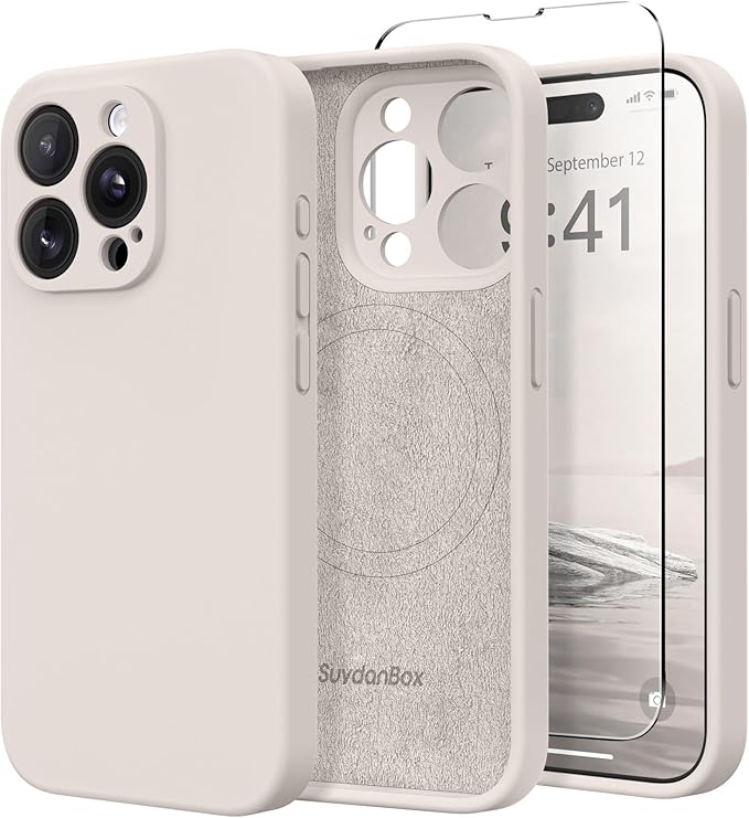 Magnetic for iPhone 14 Pro Case, Compatible with MagSafe, [Full Camera Protection][Screen Protector] Silicone Shockproof Protective Phone Case for iPhone 14 Pro 6.1", Stone