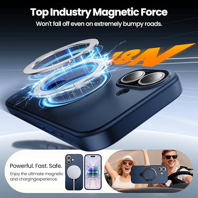 360°Ring Stand for iPhone 17 Case, Compatible with MagSafe, Military-Grade Protective,Anti-Yellowing, Scratch-Resistant Back Cover Phone Case for iPhone 17 6.3", Blue