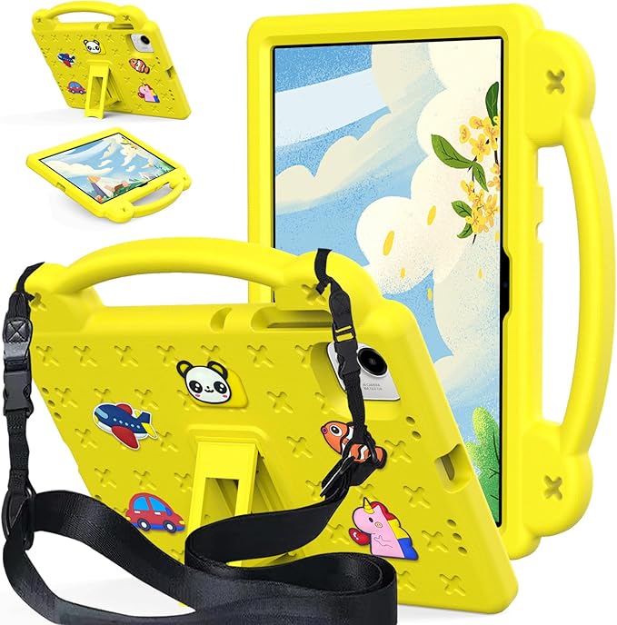 AKABEILA Compatible with Honor Pad X9a 2025 11.5 inch Tablet Case, Kids Friendly Universal Lightweight Shockproof Protective Case with Shoulder Strap & Stand Handle Yellow