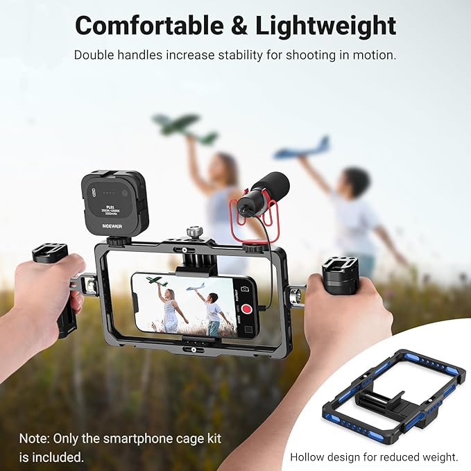 NEEWER Upgraded Phone Rig Vlogging Kit, Video Stabilizer with Dual Handle, Wireless Mic Clip Slot for TikTok YouTube, Compatible with SmallRig iPhone 17 Pro Max 16 16e 15 Galaxy S25 Ultra, PA009