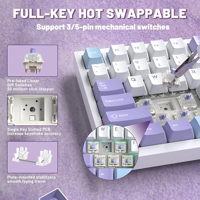 A.JAZZ Attack Shark X820Ultra 75% Wireless Mechanical Gaming Keyboard and Coiled Cable Hot Swappable 2.4GHz/Bluetooth/Wired Keyboard with Screen & Knob RGB Backlit Gasket Mount Gift Switch-Starwhite