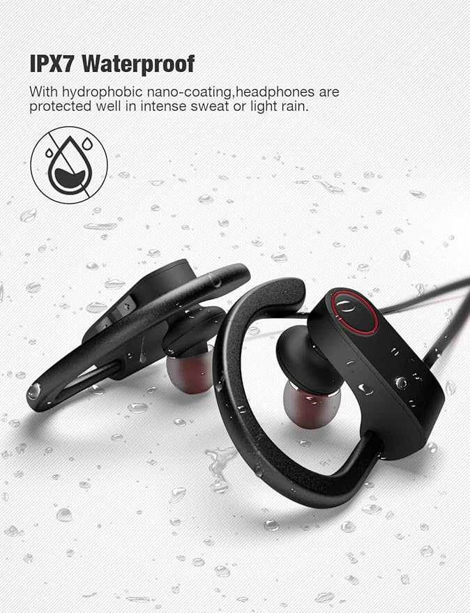 Bluetooth Headphones,Wireless Earbuds IPX7 Waterproof Sports Earphones 15H Playtime with Mic HD Stereo Sound Sweatproof in-Ear Earbuds Sound Isolation Headsets Gym Running Workout