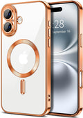 Hython Magnetic Clear for iPhone 16 Plus Case with Camera Lens Protector [Compatible with MagSafe] Luxury Plating Edge Slim Soft TPU Cover Protective Phone Case for iPhone 16 Plus 6.7", Orange