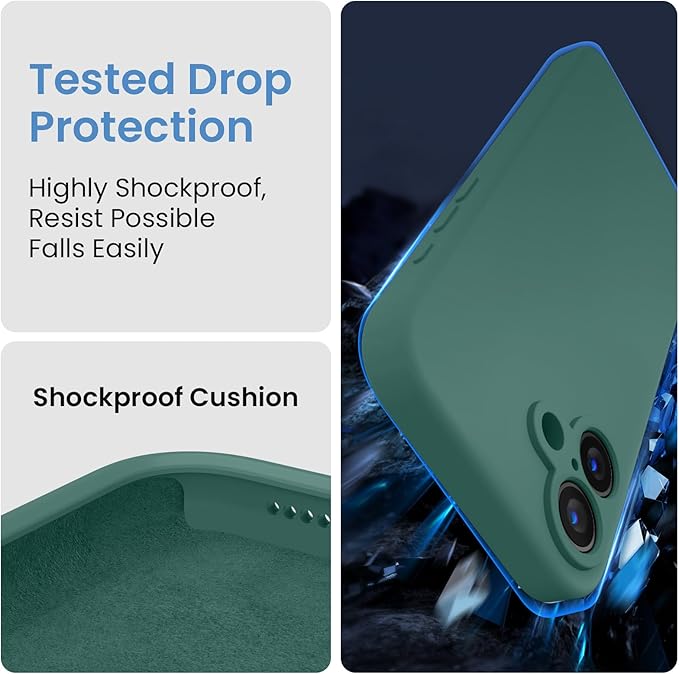 FireNova Designed for iPhone 16 Case, Silicone Upgraded [Camera Protection] Phone Case, Soft Anti-Scratch Microfiber Lining Inside, 6.1 inch, Midnight Green