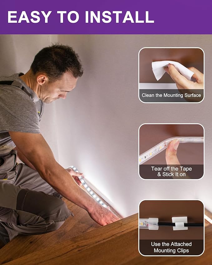 HitLights Outdoor LED Strip Lights Waterproof White, 16.4ft Dimmable Tape Light 5000K, IP67, 300 LEDs, 150Lm/ft, 12V Flexible Rope Lights for Home, Balcony, Roof, Patio (Power Source Not Included)