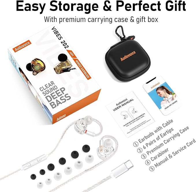 Vibes 202MC USB-C Wired Earbuds - USBC HiFi in Ear Headphones for iPhone 17/16/15 - Noise Isolating Ear Buds w/ Mic - Clear Sound, Deep Bass & Comfort-Fit Earphones - Silver Plated Cord, Carrying Case