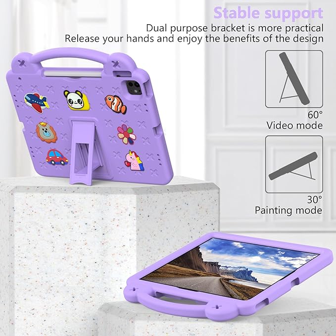 YRH Kids Case for iPad Air 13-in. M4/M3/M2 (2026/2025/2024), for iPad Pro 13-in. M5/M4 (2026/2024), for iPad Pro 12.9-in., Purple