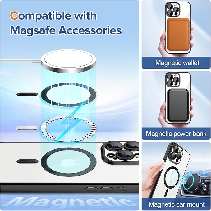 Hython Magnetic Clear for iPhone 15 Pro Max Case with Camera Lens Protector [Compatible with MagSafe] Plating Edge Slim Soft TPU Cover Protective Phone Case for iPhone 15 Pro Max 6.7", Matte Black
