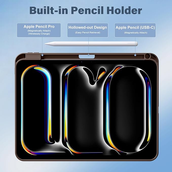 Akkerds for iPad Pro 11 Inch Case (M5/M4) 2025/2024 6th/5th Generation with Pencil Holder, for iPad Pro Case 11 Inch with Trifold Stand Protective Cover/Soft TPU Back, Auto Wake/Sleep, Darkbrown