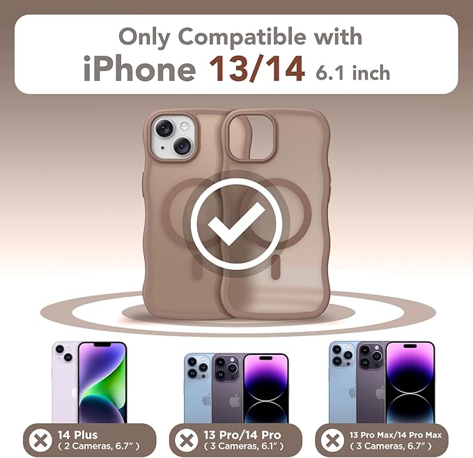 CAPRARO Cute for iPhone 13 Case & iPhone 14 Case, Compatible with MagSafe, [Curly Wave Edge] [Camera Protection] [14 FT Drop Protection] Magnetic for iPhone 13/14 6.1 Inch, Brown