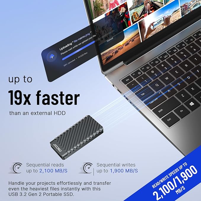 512GB External Hard Drive, Up to 2100MB/s, USB 3.2 Gen 2 Portable SSD, External Solid State Drive for Mac, Windows PC, Laptops, Gaming, iPhone — Ideal for File Backup, Content Creators & Videographers