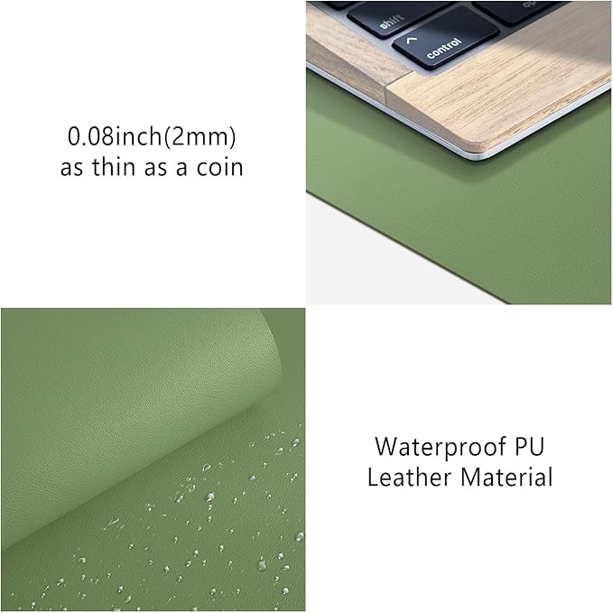 Leather Desk Pad Protector, Mouse Pad, Non-Slip Computer Mat for Desk, PU Leather Office Desk Mat for Home & Office, Waterproof Laptop Desk Blotter for Keyboard and Mouse, Olive Green (13.7''X23.6'')