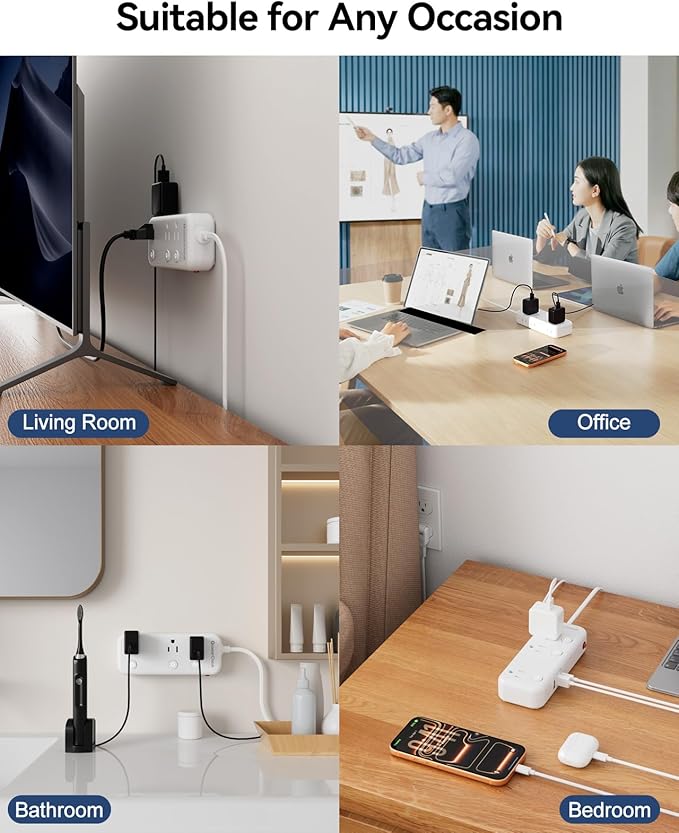 2 Prong Power Strip - 2 Prong to 3 Prong Outlet Adapter, 2 Prong Extension Cord with USB C, Surge Protector 1875W with 6 Outlets 3 USB, Three Prong Adapter 5ft, Wall Mount, Non Grounded, Old House