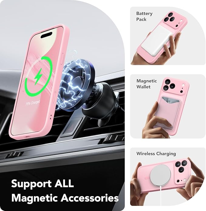 CAPRARO Magnetic for iPhone 17 Pro Max Case, Upgraded [Full Camera Protection] [Compatible with MagSafe] Protective Translucent Matte Women Girl Phone Case Cover, Peach Pink